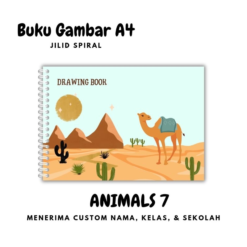 

ANIMALS 7 Drawing Book / Buku Gambar A4 Custom Nama