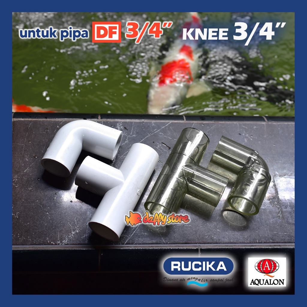 Knee Keni 3/4" INCH Transparan Bening / Putih untuk pipa DF ¾" akuarium kolam Rucika Aqualon