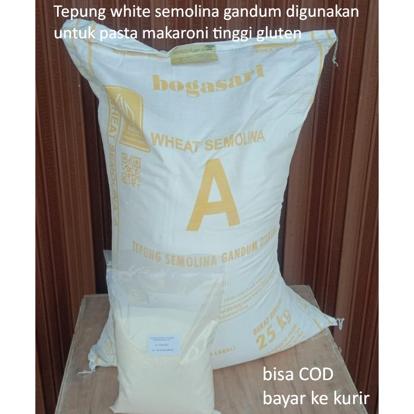 

Tepung white semolina gandum digunakan untuk pasta makaroni tinggi gluten