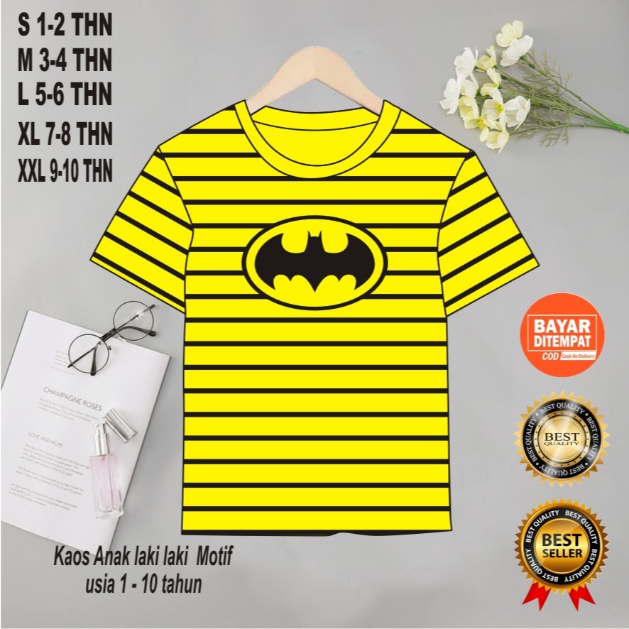 CS - Kaos Anak Laki Laki Motif Batman Warna Kuning Usia 1-10 Tahun
