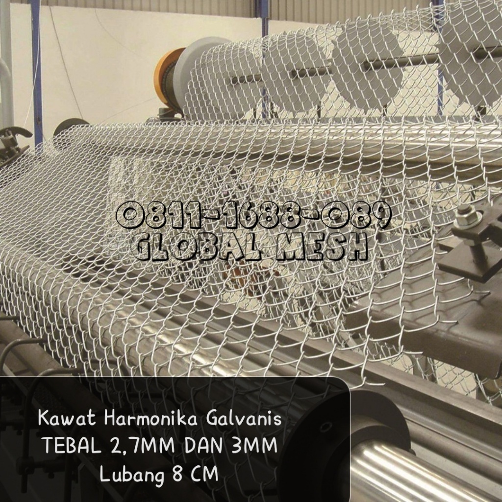 Kawat Pagar Harmonika Galvanis Tebal Kawat 2,7 mm dan 3 mm Lubang 8 CM
