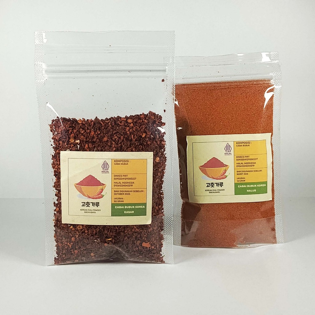 

Gochugaru Cabe bubuk Halal kemasan repack ukuran 50 - 100gr