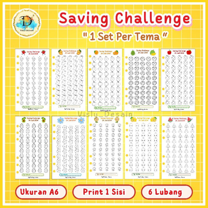 

5 Pcs 1 Set Loose Leaf Binder Saving Challenge A6 Banyak Tema / Isi Binder A6 / Loose Leaf / Budget Planning