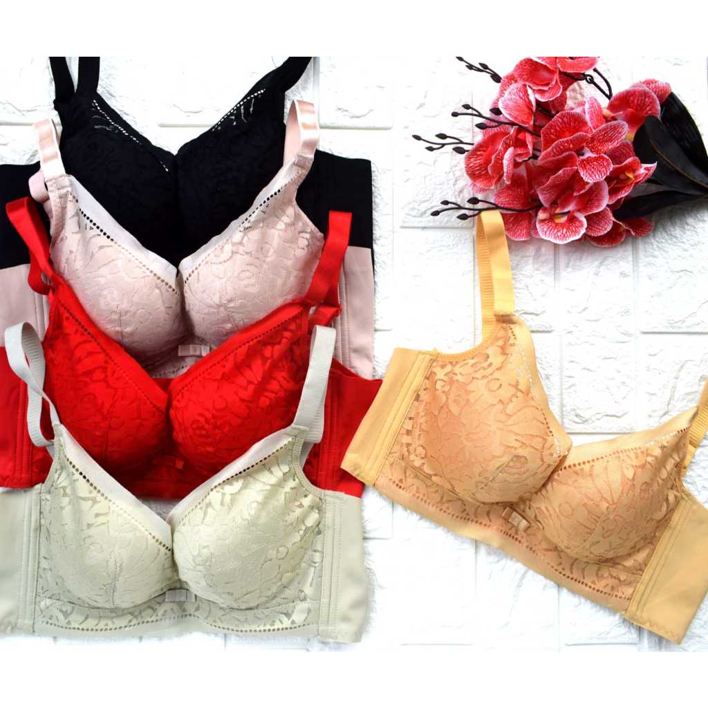 BH Wanita PushUp BRA Motif Bunga Abstrak Cup B Berkawat Busa Tebal Sedang Seamless Bahan Super Soft 