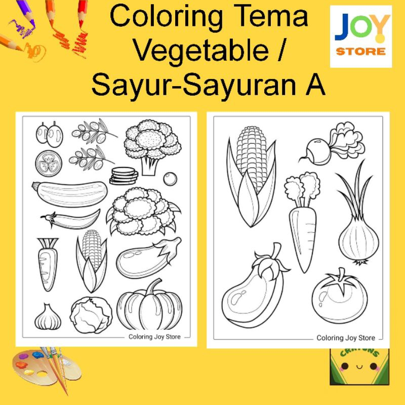 

Kertas Gambar Mewarnai ukuran A4 dan A5 150 gsm - Coloring Paper Tema Vegetable / Sayur / Sayur-sayuran A Toko Joy Store