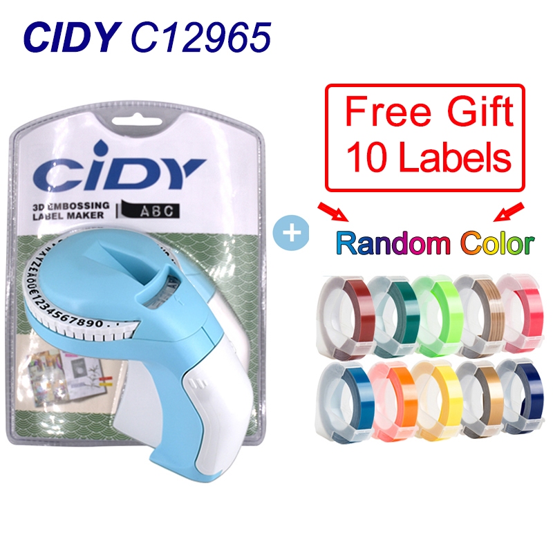 

(With 10 refills) CIDY 12965 embossing label maker Hand Printing Typewriter for Plastic DIY labels Similar for dymo 1610 Motex