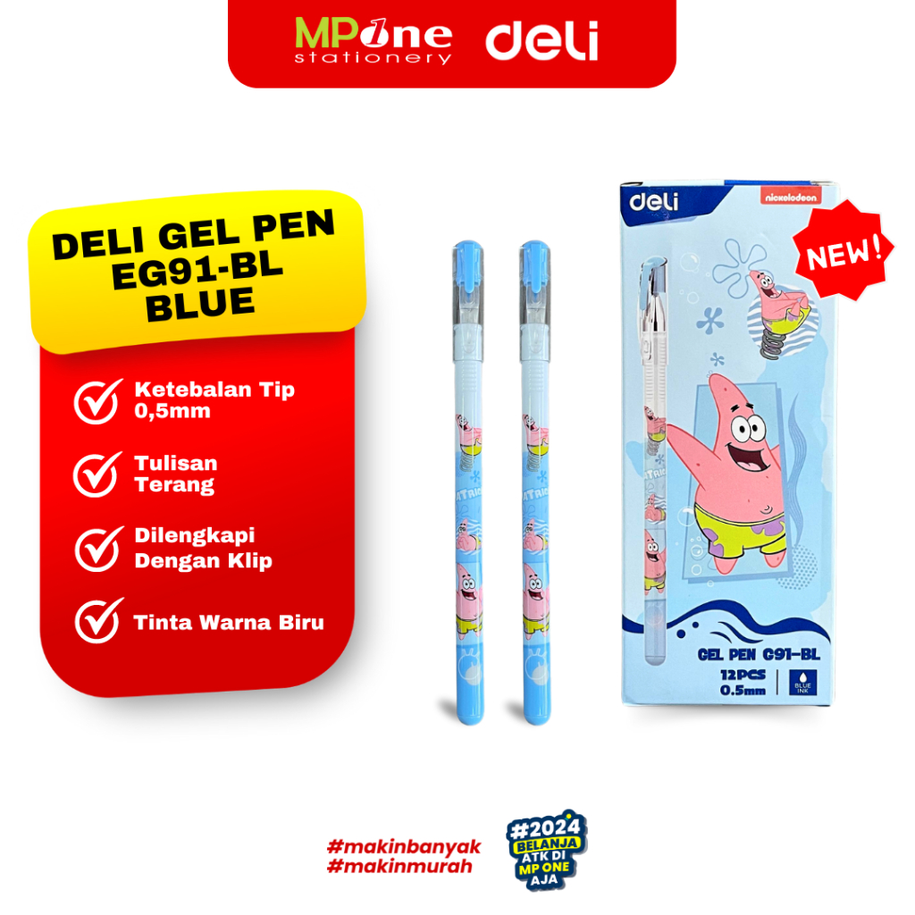 

(1 PCS) Deli Pena Gel 0,5mm Tinta Biru EG91 Edisi Spongbob/ Pulpen Gel Pen DELI G91-BL