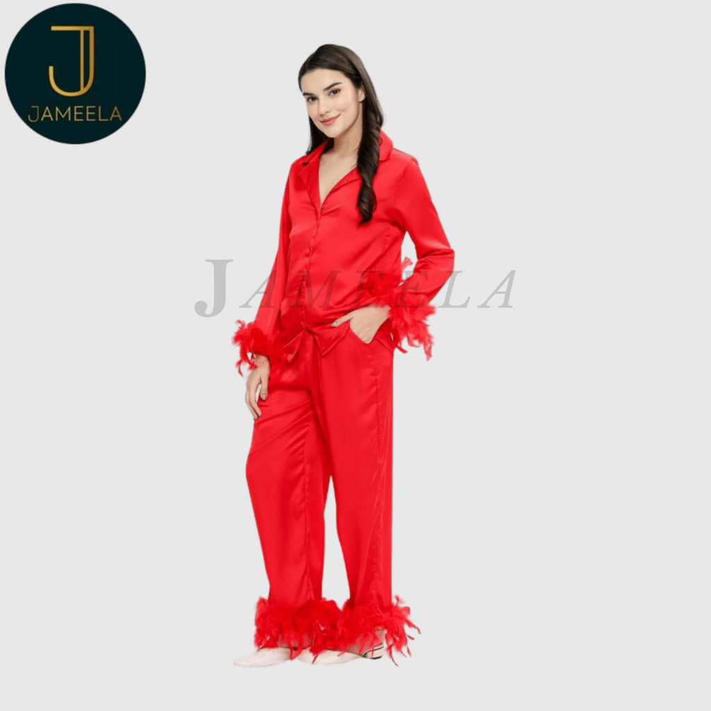JAMEELA- Piyama Bulu Satin Premium/  Baju Tidur Wanita Dewasa Lengan Panjang Celana Panjang - (Jamee