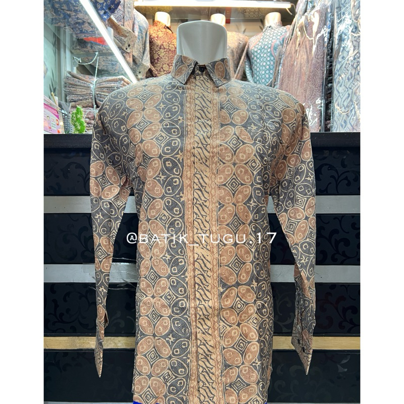kemeja batik pria lengan panjang, dobby ATBM CAP Cirebon, batik Trusmi