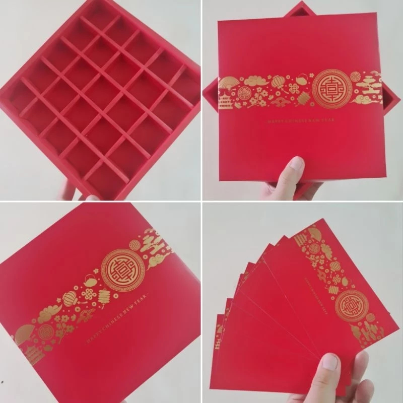 

( 5 pcs ) dus edisi imlek warna merah kemasan mini cookies box sekat 25 ukuran 3.5x3.5x3.5 cm chinese new year