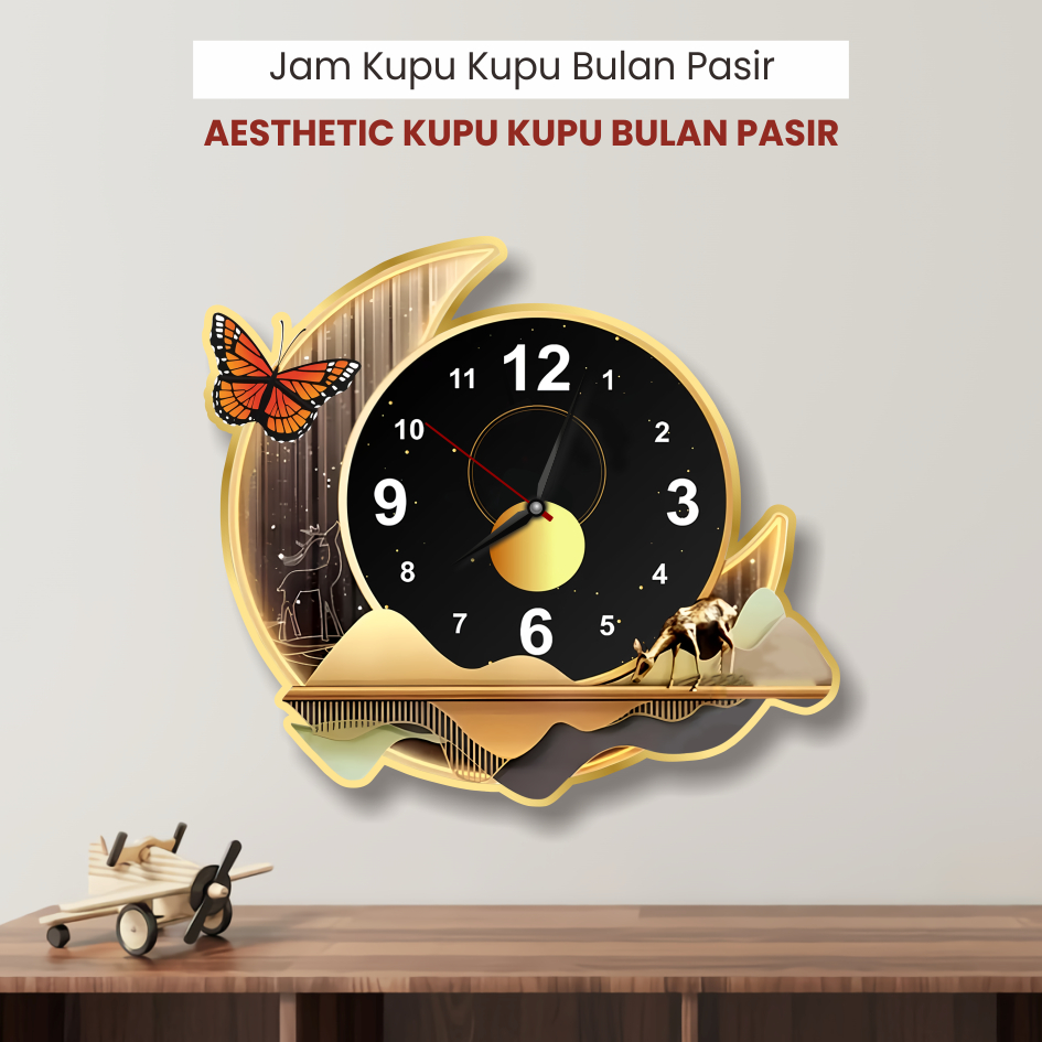 Jam Dinding Modern Minimalis Ruang Tamu JamDinding Led Jam Bentuk Bulan Lukisan Lampu aesthetic , ho