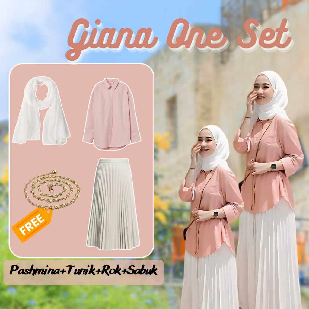 Giana Setelan Outfit Korean Style OOTD Remaja Kekinian One Set Korean Pinky Girl Outfit Cewe Kue