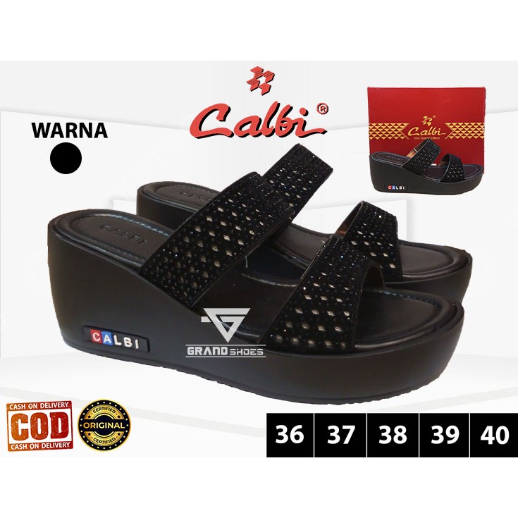 Calbi sandal sendal wedges selop slide dua kasual pesta kondangan wanita perempuan original
