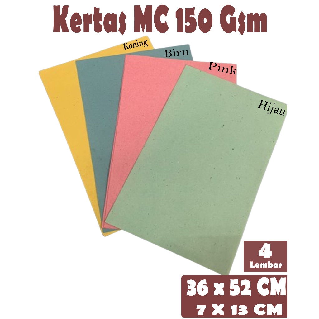 

Kertas MC / Kertas HVO Ukuran Map 36 x 52 Cm Kuping Map 7 x 9 Cm 150 Gsm Warna ( Hijau , Merah , Biru , Kuning ) , isi 100 Lembar