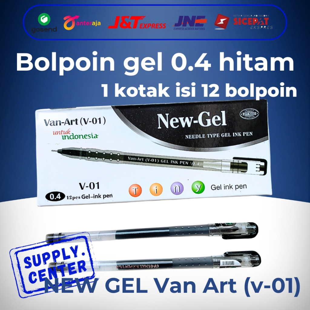 

Bolpoin gel 0.4 hitam sekotak isi 12 pcs. Bolpoin hitam. Pulpen gel. Pulpen hitam. Bolpoin New-gel