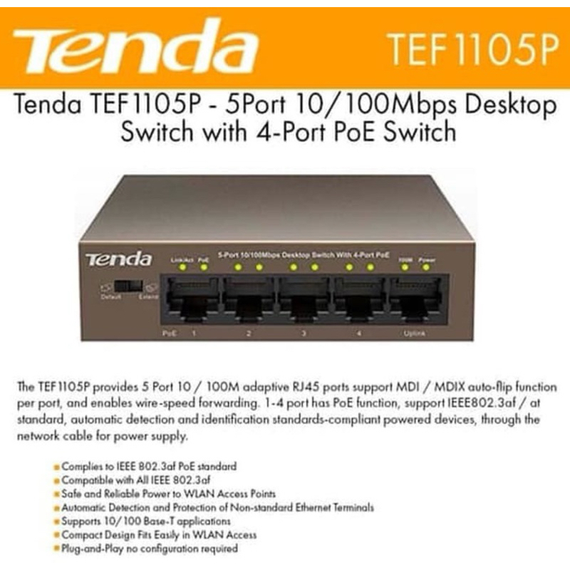 Tenda TEF1105P Switch 5 Port 4 POE CCTV SWITCH POE