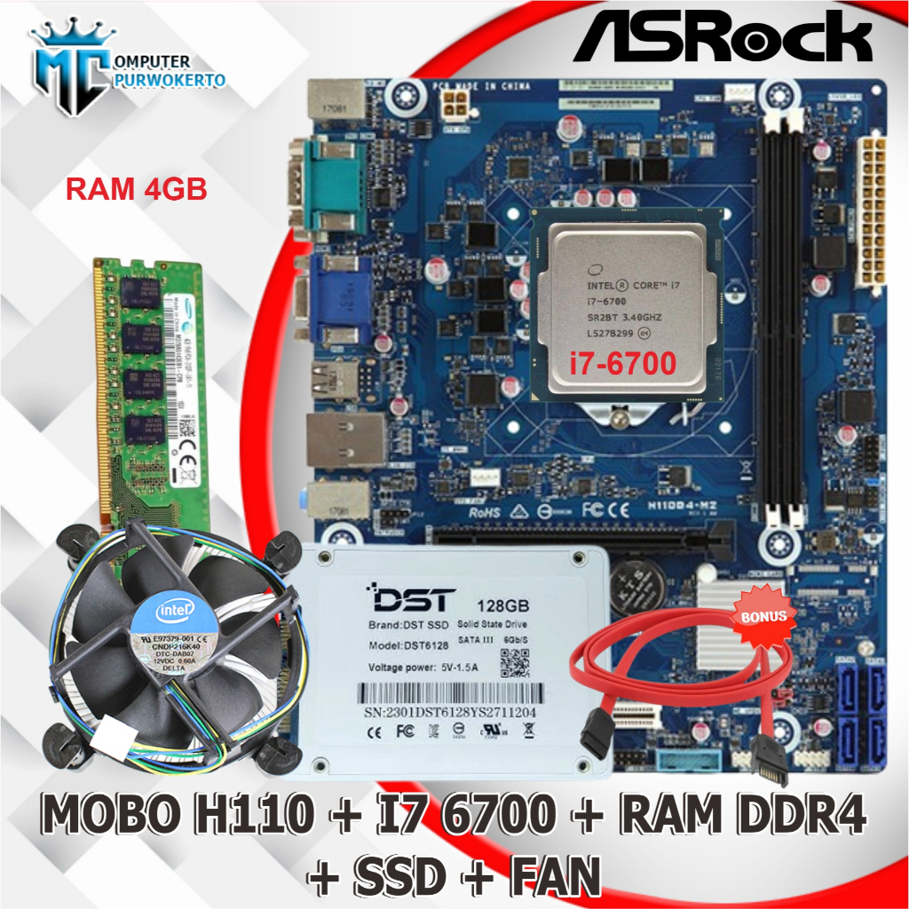 Motherboard Mobo Mainboard H110 DDR4 + CORE i7 6700 + RAM + SSD