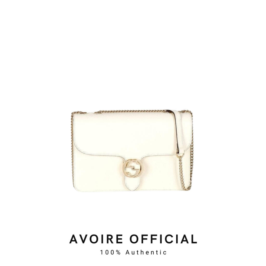 GG Interlocking Flap Bag Medium With Chain White