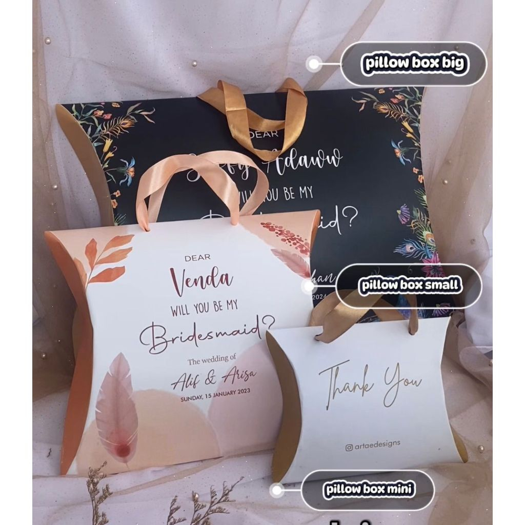 

Pillow Box Aestetik untuk Bridesmaid/Idul Fitri/Ulang Tahun/Packaging (FREE CUSTOM TULISAN)