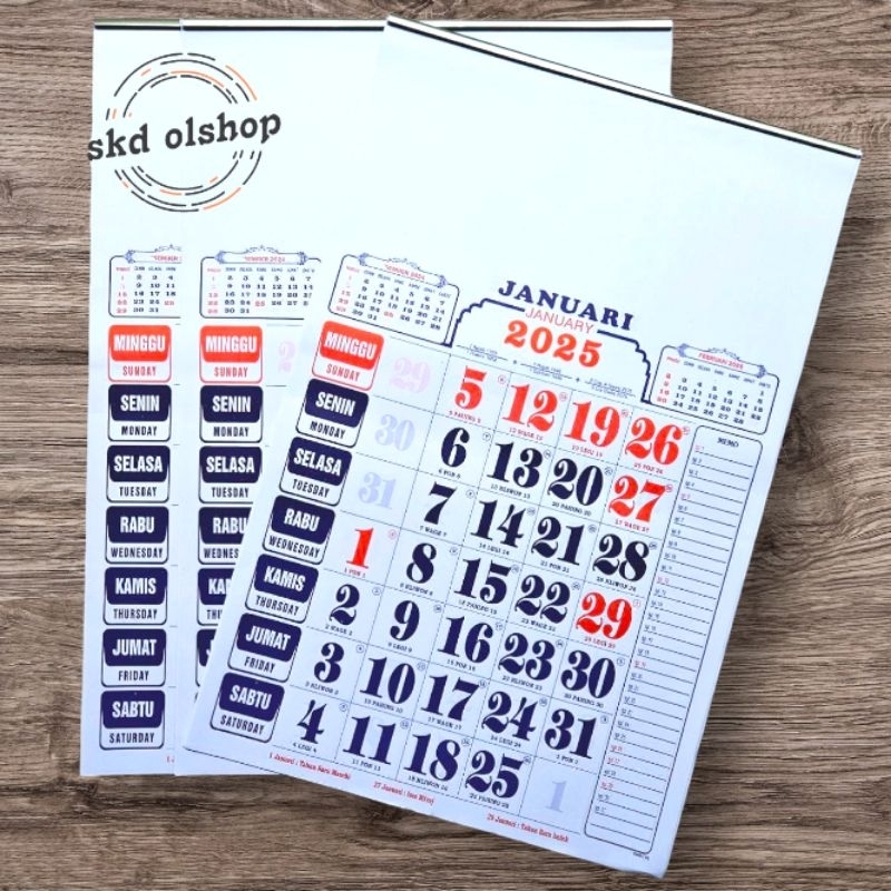 

Kalender kerja angka BO versi umum tahun 2025 uk 32x48cm 12 lembar x 1 bulanan (terima cetak costume merek)