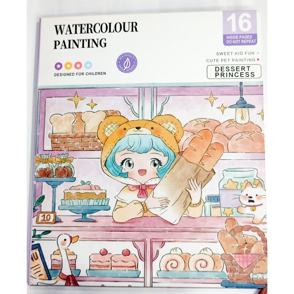 

[ATKats] BUKU MEWARNAI / WATERCOLOUR PAINTING Anak Glitter 16 Halaman sudah termasuk Kuas dan Cat BW001