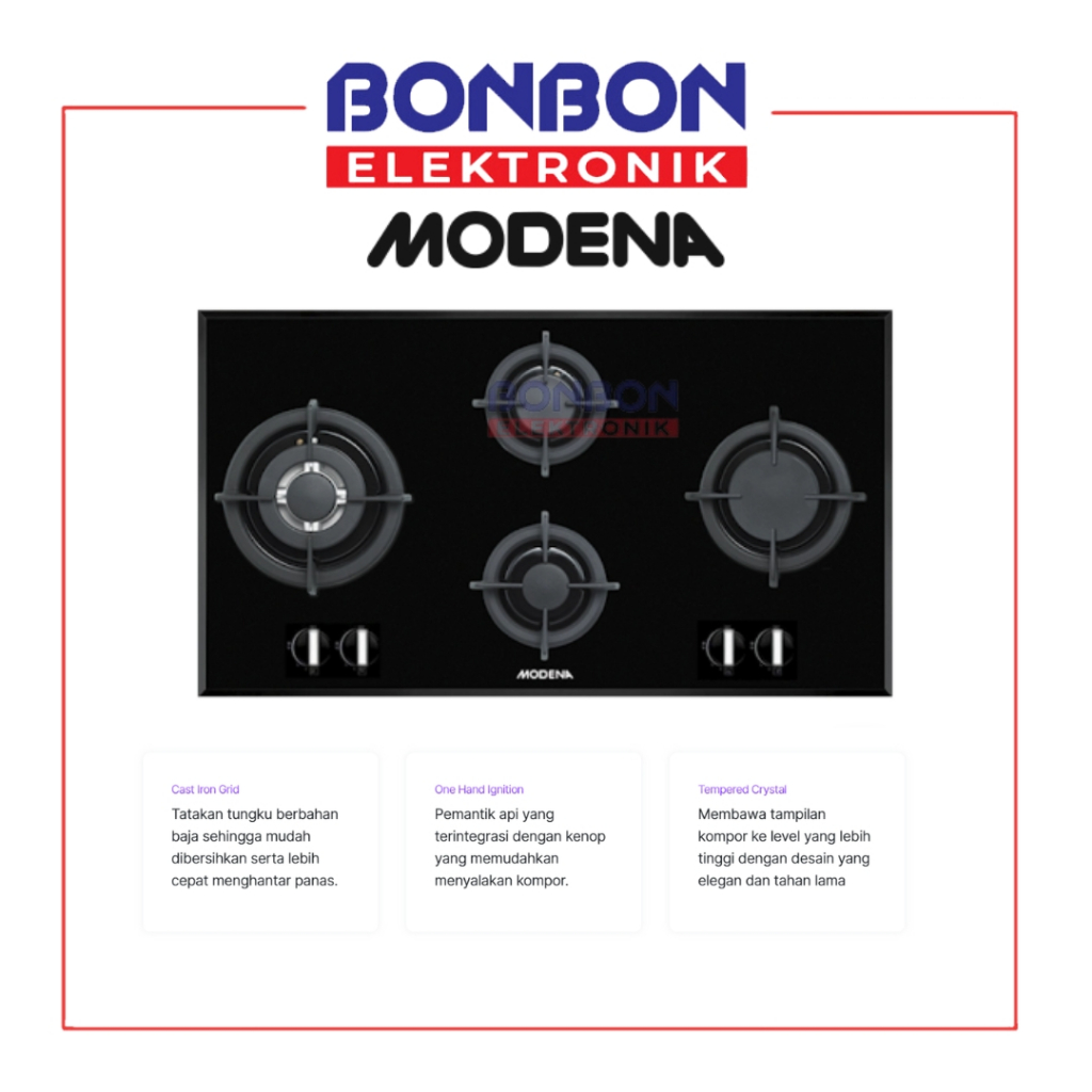 Modena Kompor Tanam Gas 4 Tungku BH 1945 / BH1945 / BH-1945 Gas Hob