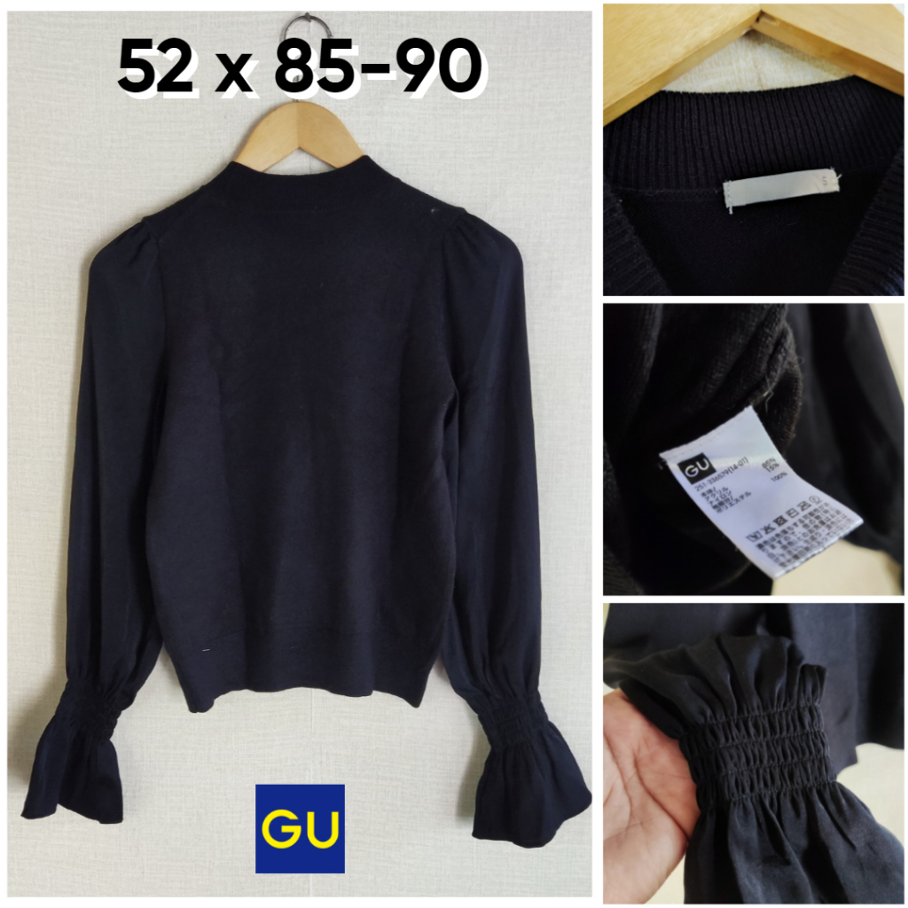 Sweater Knit GU by Uniqlo Hitam Mix Sifon Lengan Size S Wanita Atasan Cewek Outer ED767