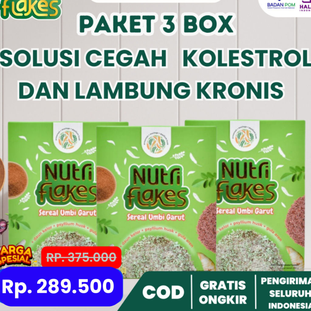 

Paket 3 Box Nutriflakes Sereal Ubi Garut | Solusi Ampuh Dan Tepat Redakan Asam Lambung Serta Gerd