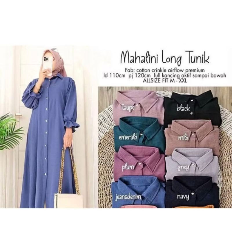 Mahalini Long Tunik Wanita Crinkle