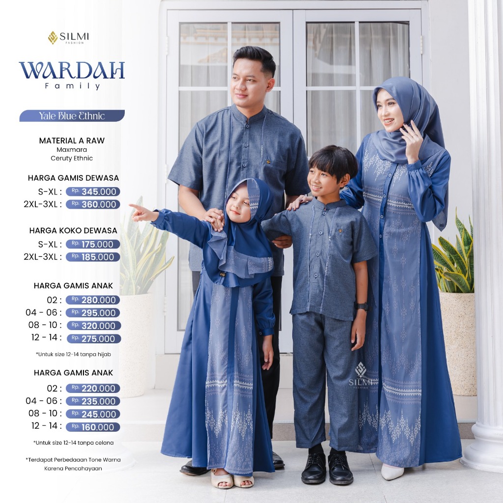SERAGAM COUPLE KELUARGA TERBARU 2025 SILMI FAMILY WARDAH YALE BLUE ETHNIC // PAKAIAN BUSANA MUSLIM W
