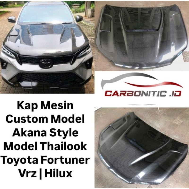 Kap Mesin Custom Model Akana Style Toyota Fortuner Vrz | Hilux 2016 - 2018 Carbon Kevlar