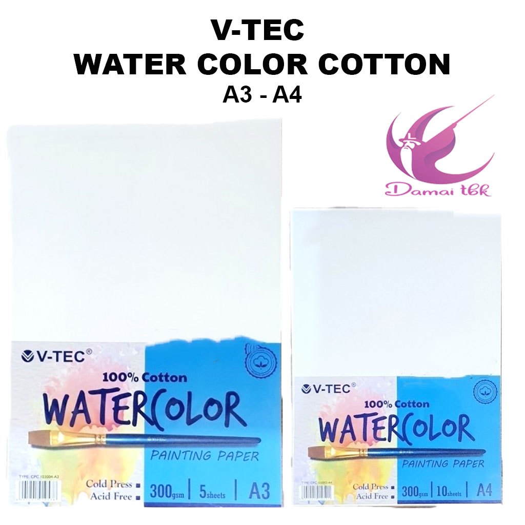 

V-Tec WaterColour Paper Cotton 300gsm - 10 Sheets Cold Pressed