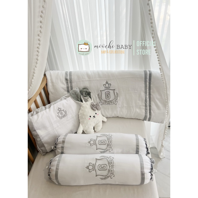moochi bordir Bedcover set selimut bayi Blanket newborn bordir Embroidery nursery tilam kelambu