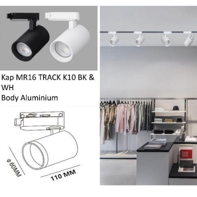 HOYT RELL LAMPU SOROT CAFE SET HALOGEN 5,5W LED PLAFON K12 MR16 INDOOR PUTIH HITAM / KAP TRACK LIGHT