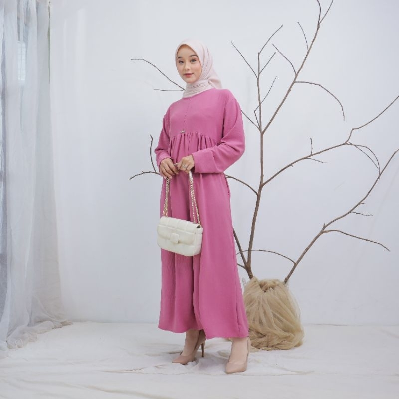 Midi Dress Wanita Crinkle Premium Terbaru  Midi Wanita Krinkle busui Gamis Kekinian Crinkle Airflow
