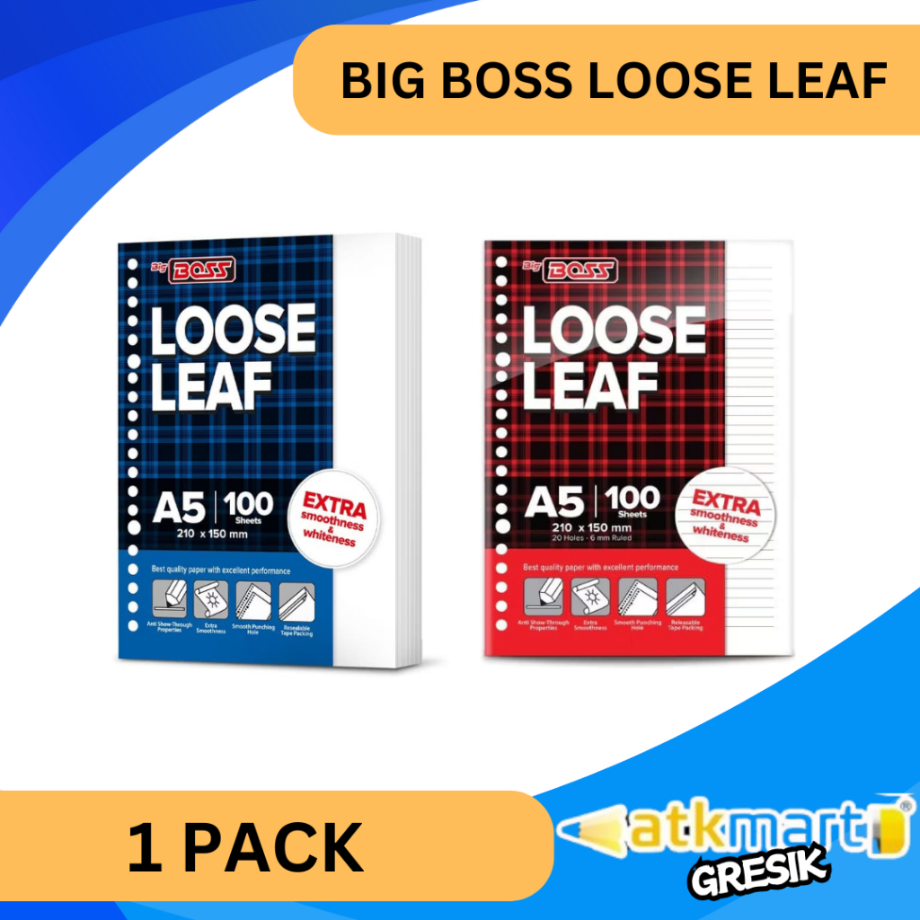 

BIG BOSS LOOSE LEAF A5 KERTAS BINDER BERGARIS POLOS 100 LEMBAR
