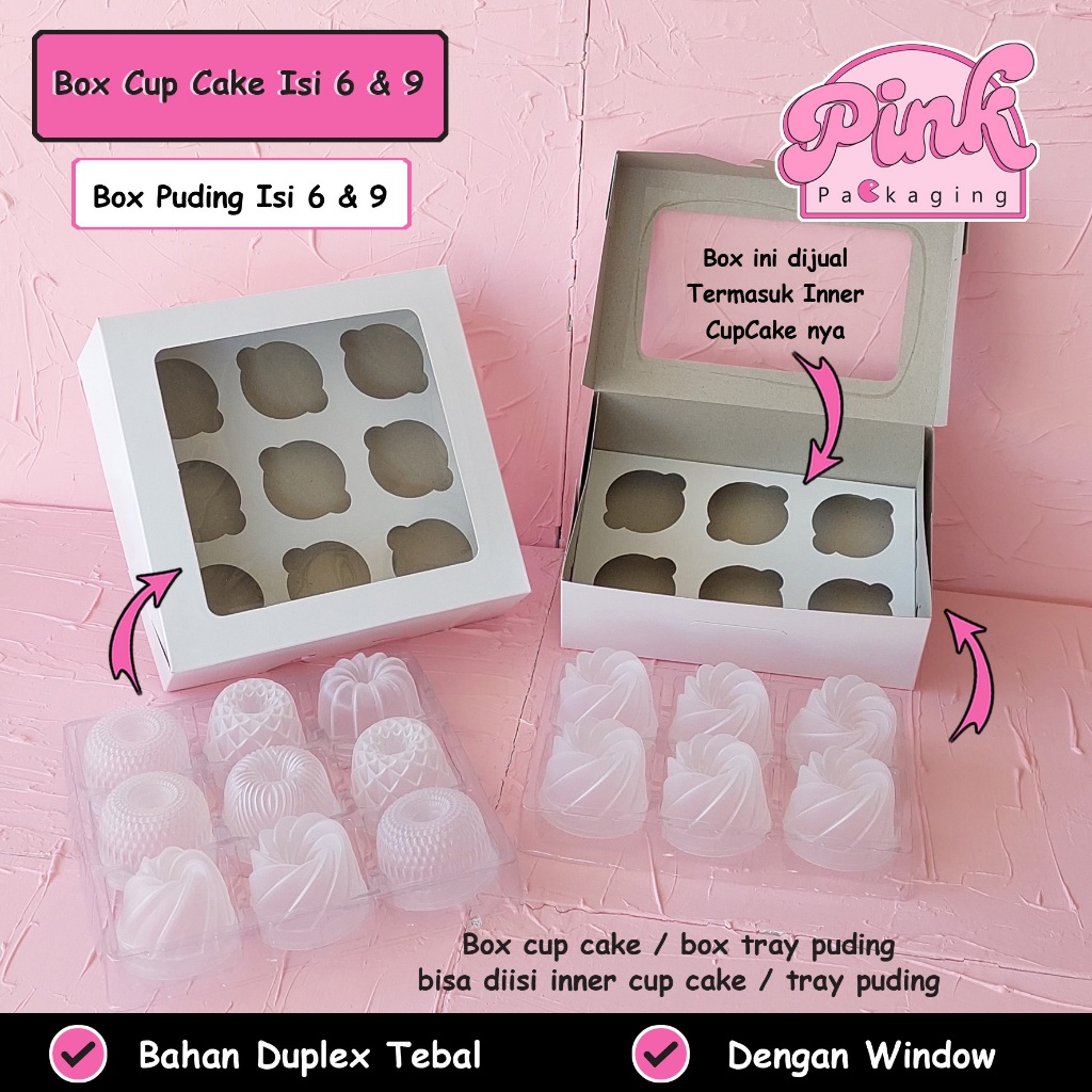 

Box Cup Cake Isi 6 / Dus Puding Isi 6 Duplex Putih Tebal dengan Jendela Window 25x17x9 cm cupcake