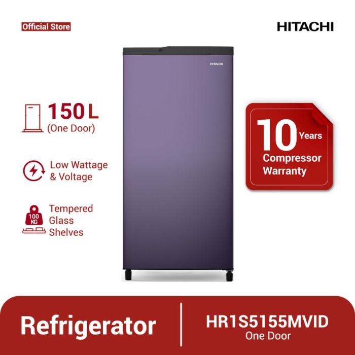 KULKAS 1 PINTU HITACHI 151 LITER HR1S5155MVID LOW WATT GARANSI RESMI