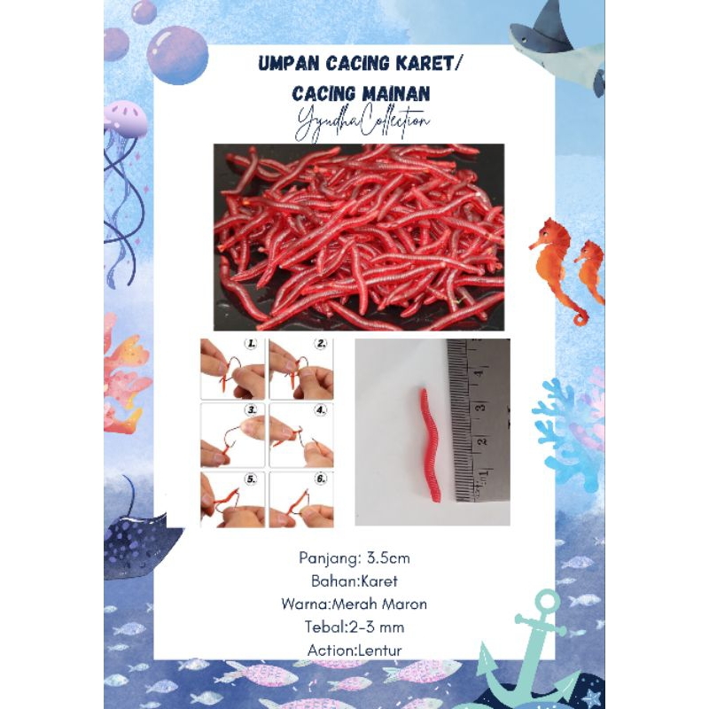 1 biji Umpan Cacing Karet Mainan Warna Merah