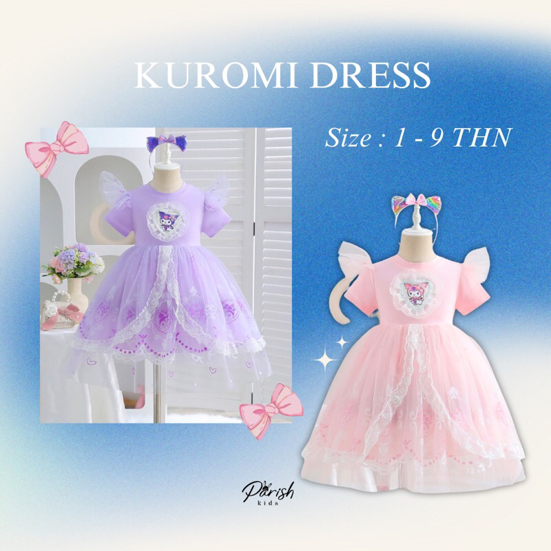 Kuromi Casual Lilac Pink Dress/ Dress Anak Kartun Karakter