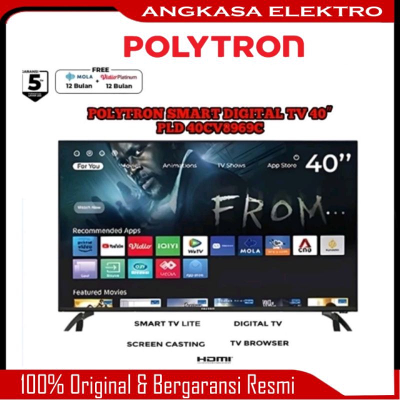 LED TV POLYTRON 40 INCH SMART TV - DIGITAL - YOUTUBE - WIFI - BROWSER - PLD40CV8969 - GARANSI 5 TAHU