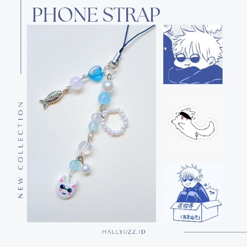 Jujutsu Kaisen Gojo Satoru Cat Phone Strap | Gantungan handphone cute kucing gojo satoru