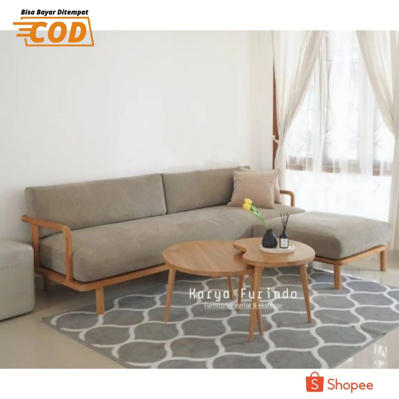Kursi Tamu Modern Sudut Jati, Kursi Tamu Sofa Modern, Set Kursi Tamu Minimalis Modern Kayu Jati Jepa