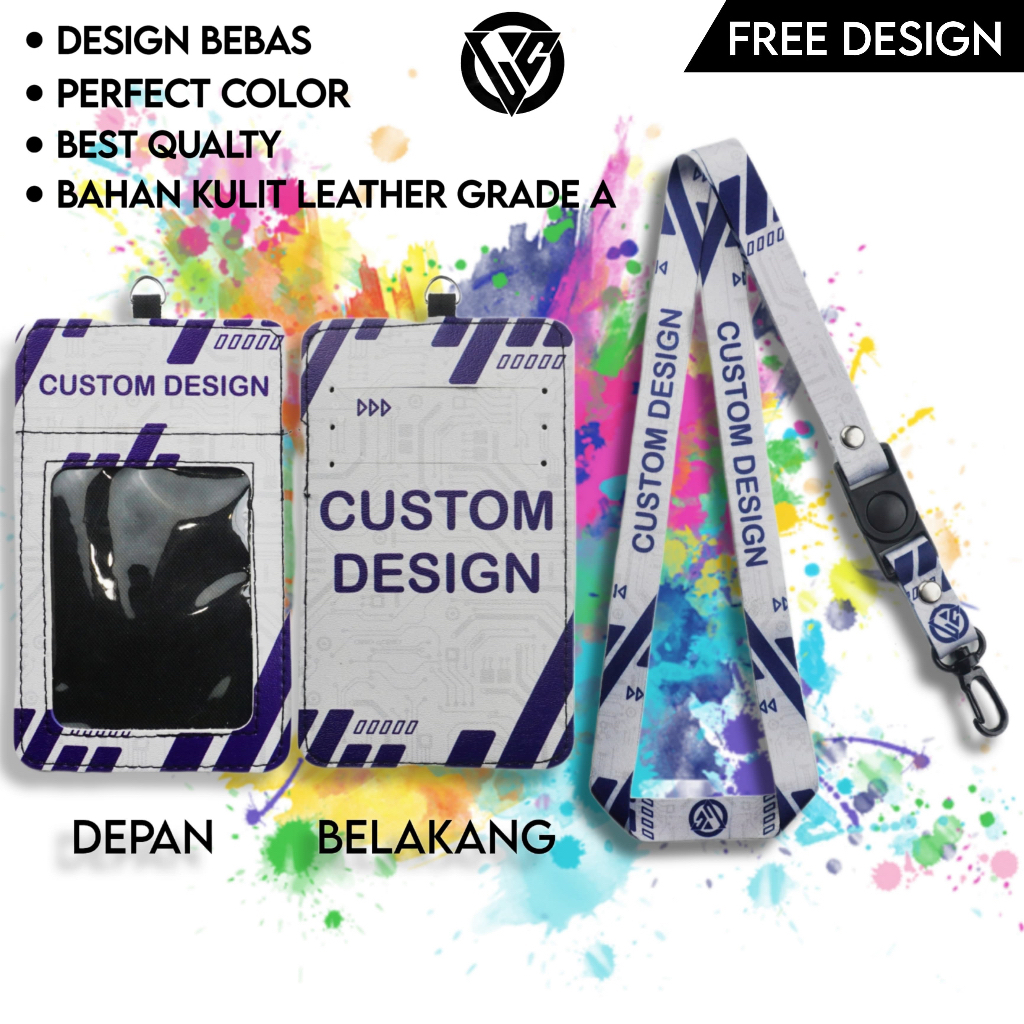 

[K3] Id Card Holder Custom Kulit + Lanyard Custom Full Printing Nama Logo Perusahaan Name Tag - Id card Holder Leather