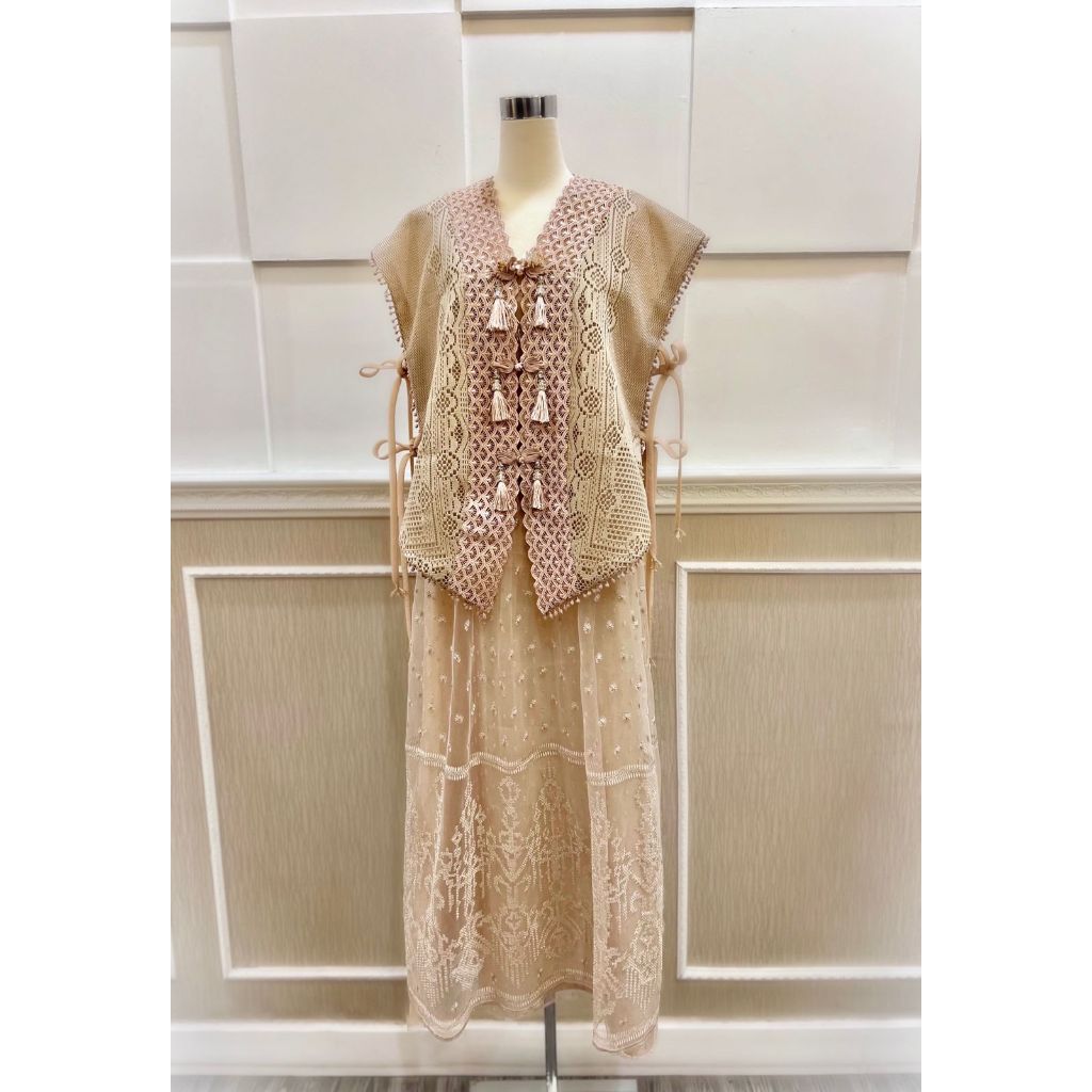 Gold dress with beading & crystal/dress pendek gold