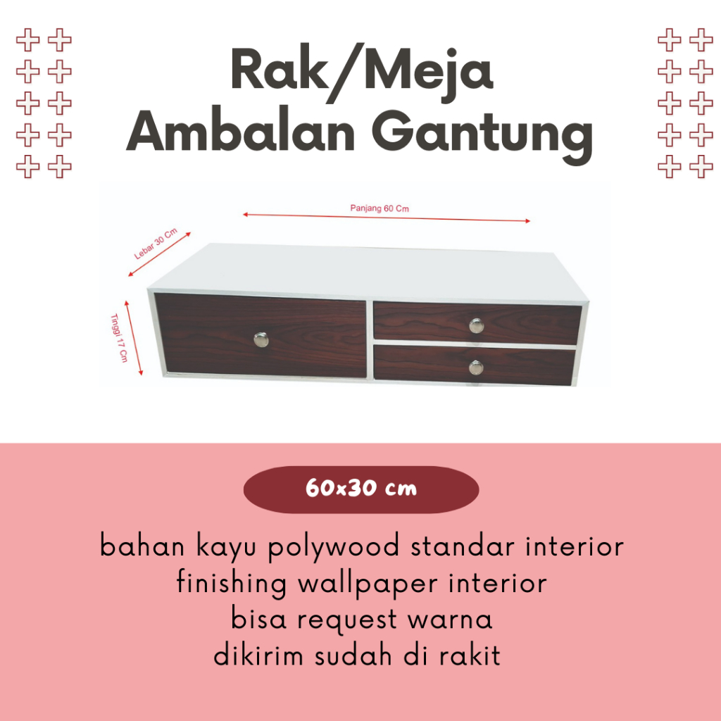 Meja Ambalan Gantung Dinding - Rak Laci Gantung Ukuran 60x30cm