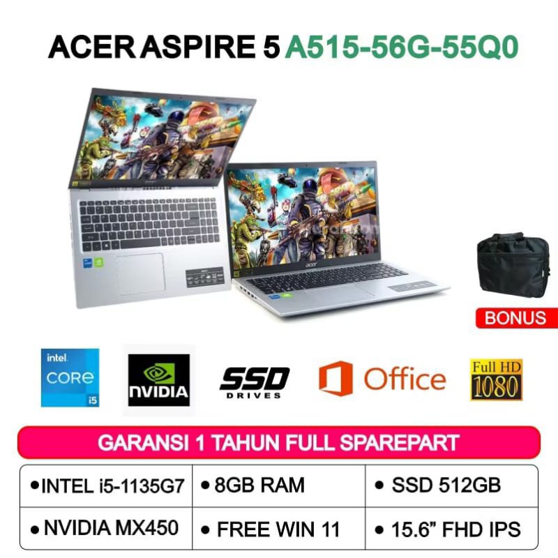 ACER ASPIRE 5 A515 INTEL i5 1135G7 8GB 512SSD NVIDIA MX450 2GB