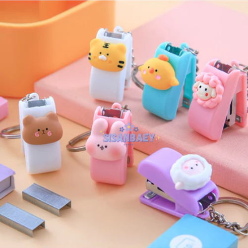 

Staples Steples Mini Karakter Hewan Lucu Warna Warni Stapler Stainless Jepretan Penjepit Klip Kertas Buku Tulis