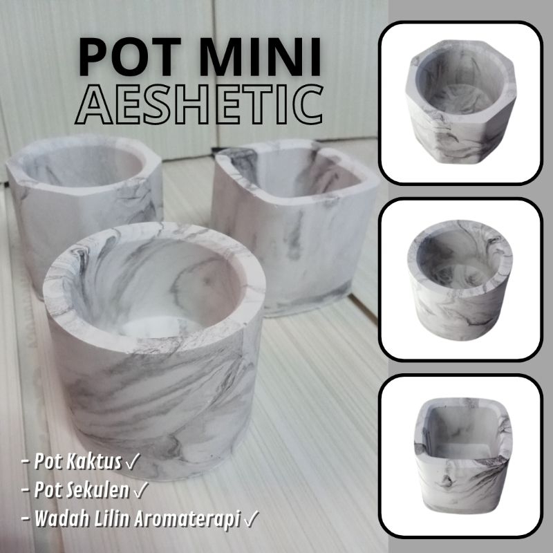 Pot mini aeshetic motif marble , pot kaktus, pot sekulen, wadah lilin aromaterapi