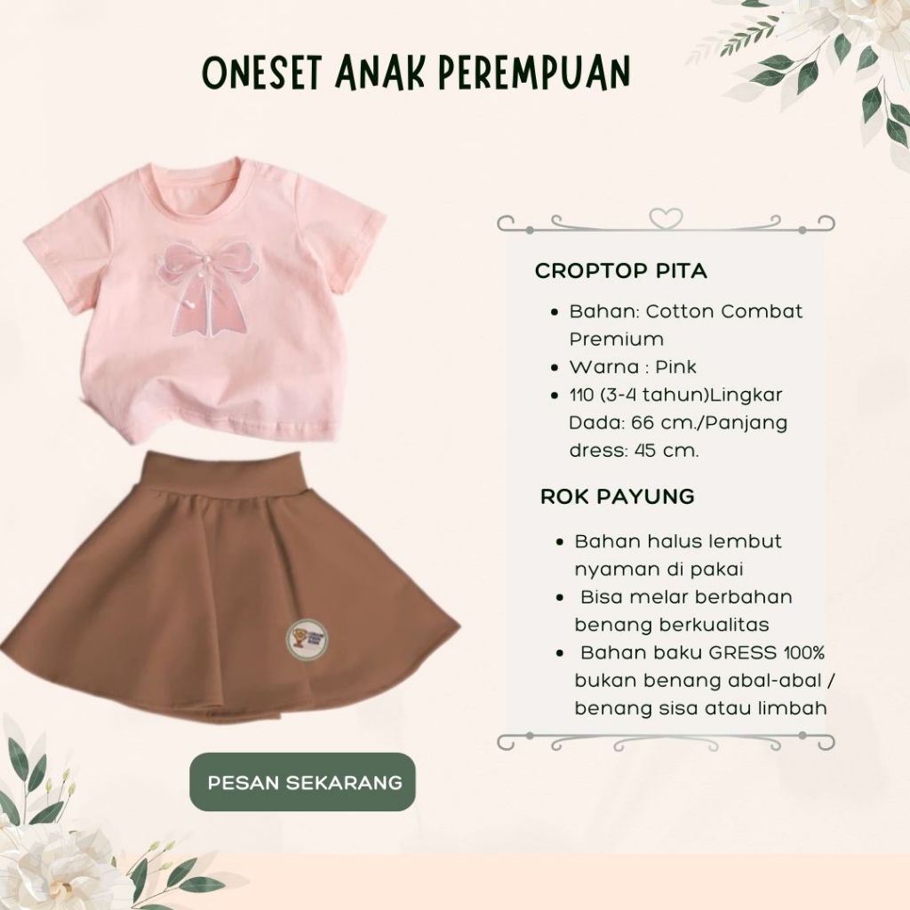 Set Kaos Crop Top Anak Perempuan /  Oneset Rok Anak Perempuan Lucu